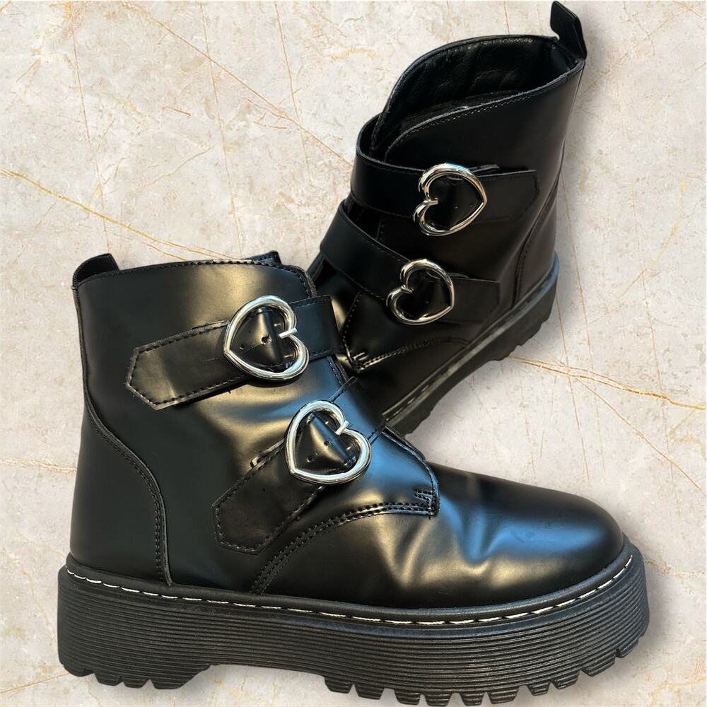 Heart Buckle Combat Boots Size 8